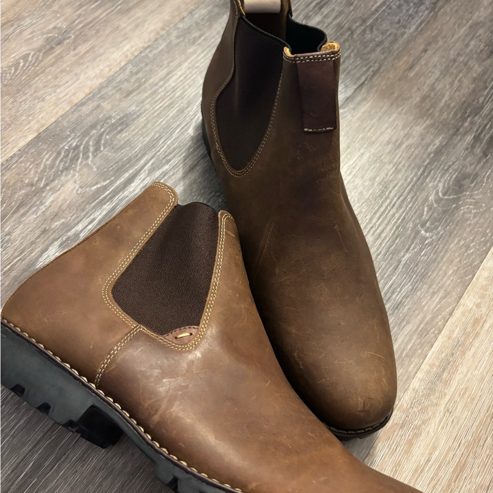 Men's Sandro Moscoloni Brown Chelsea Work Boots - Slip-On Rugged Leather Sz 9.5 - Picture 8 of 9